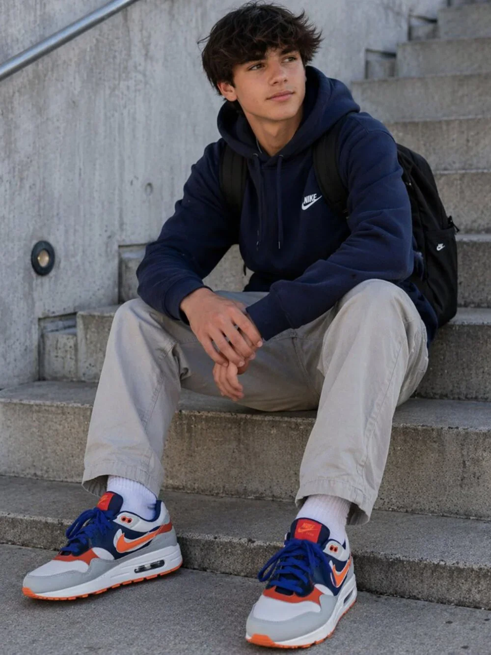 Nike Air Max 1 SE Upside Down Blue Sneakers Orange Kids 6.5Y